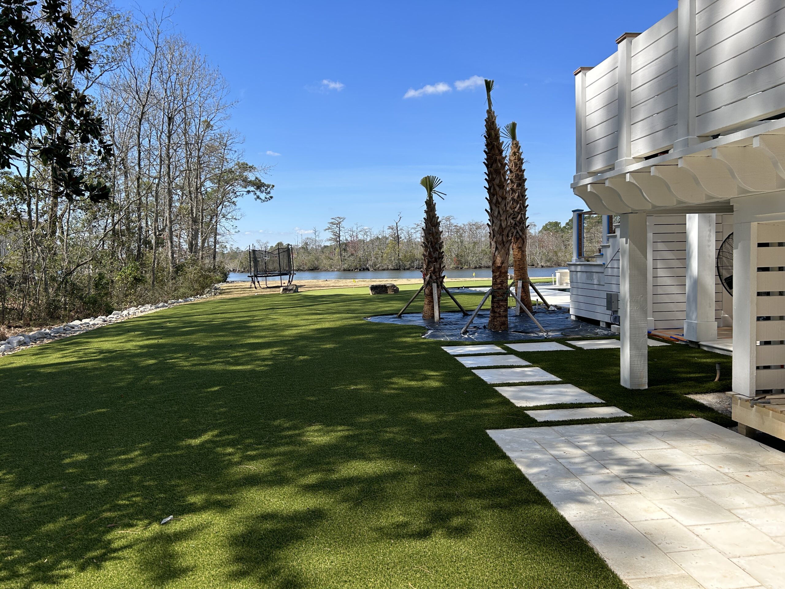 Artificial turf in backyard